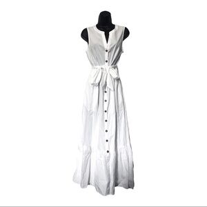 Calvin Klein white praire sleeveless button down tiered maxi belted dress size 2